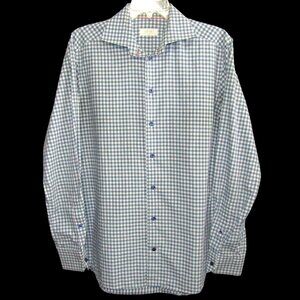 Eton Blue Green Check Button Up Shirt Size 15.5 39 Long Sleeve Slim Fit Cotton